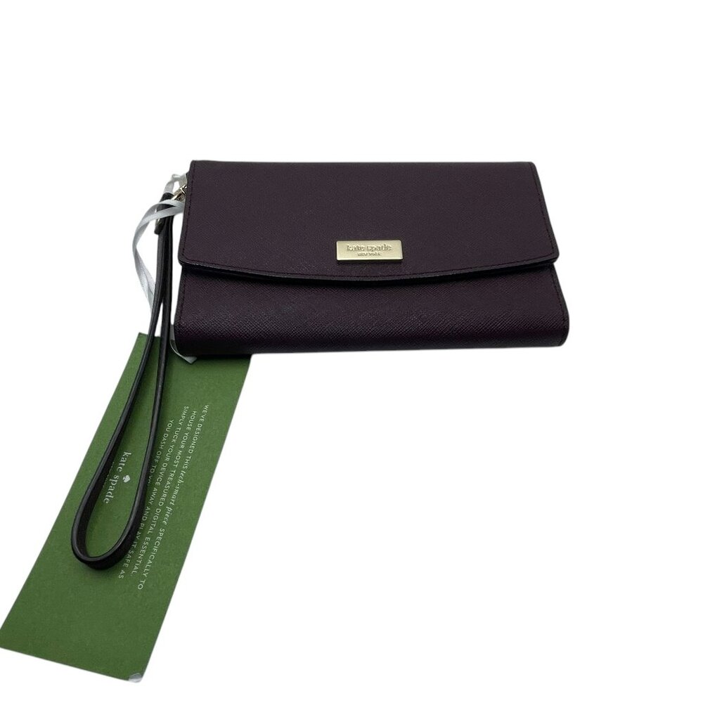 Kate Spade Saffiano Burgundy Leather Women's Phone Case Wallet Wristlet 6" - Picture 1 of 13